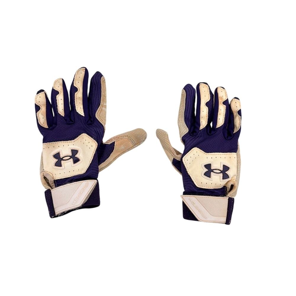 Under Armour Clean Up Purple White Baseball Batting Gloves Youth Small